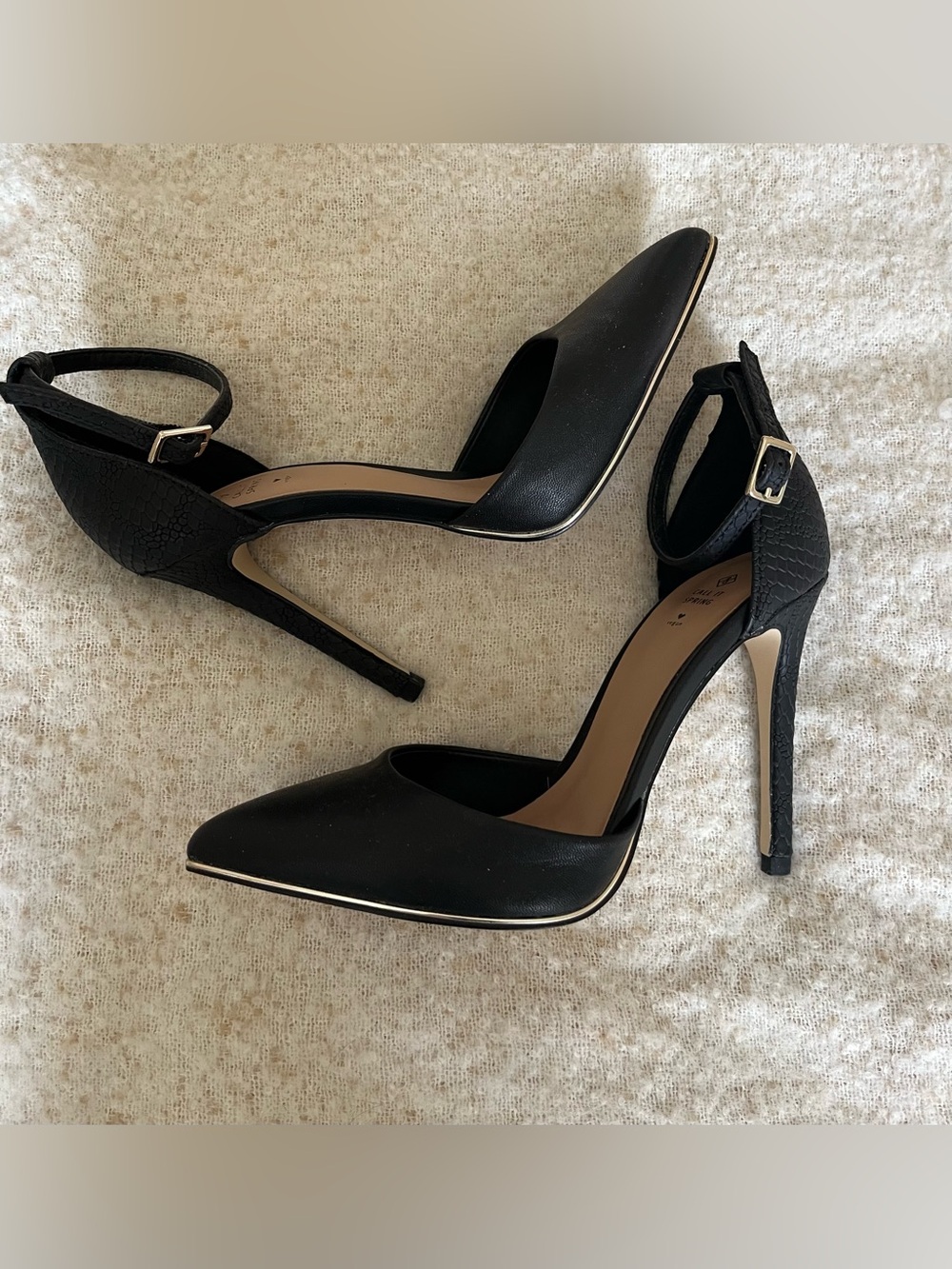 Black Ankle-Strap Pointed-Toe Heels
